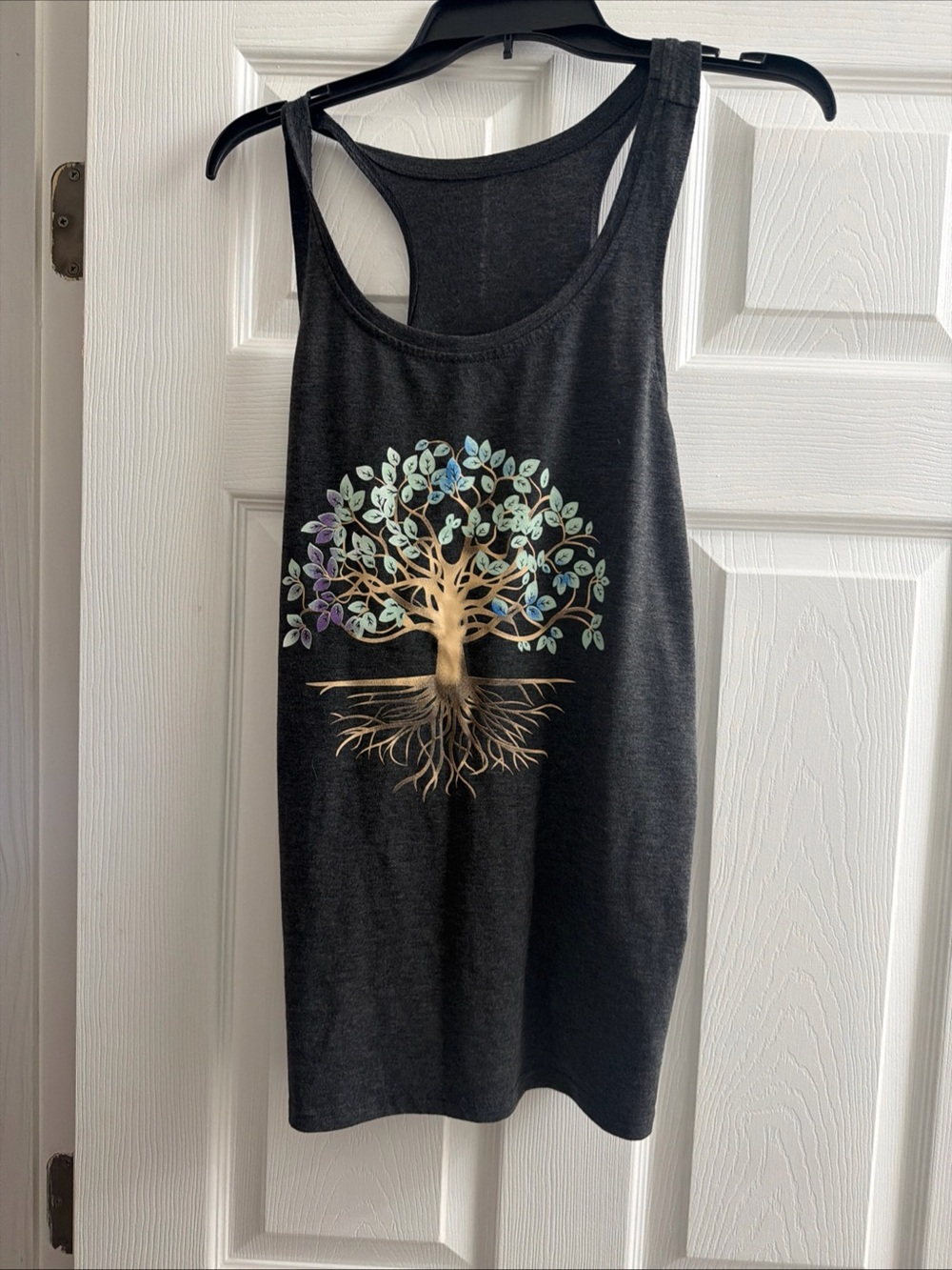 Source Unknown Black Racerback Tank with Multicolor Tree Graphic
